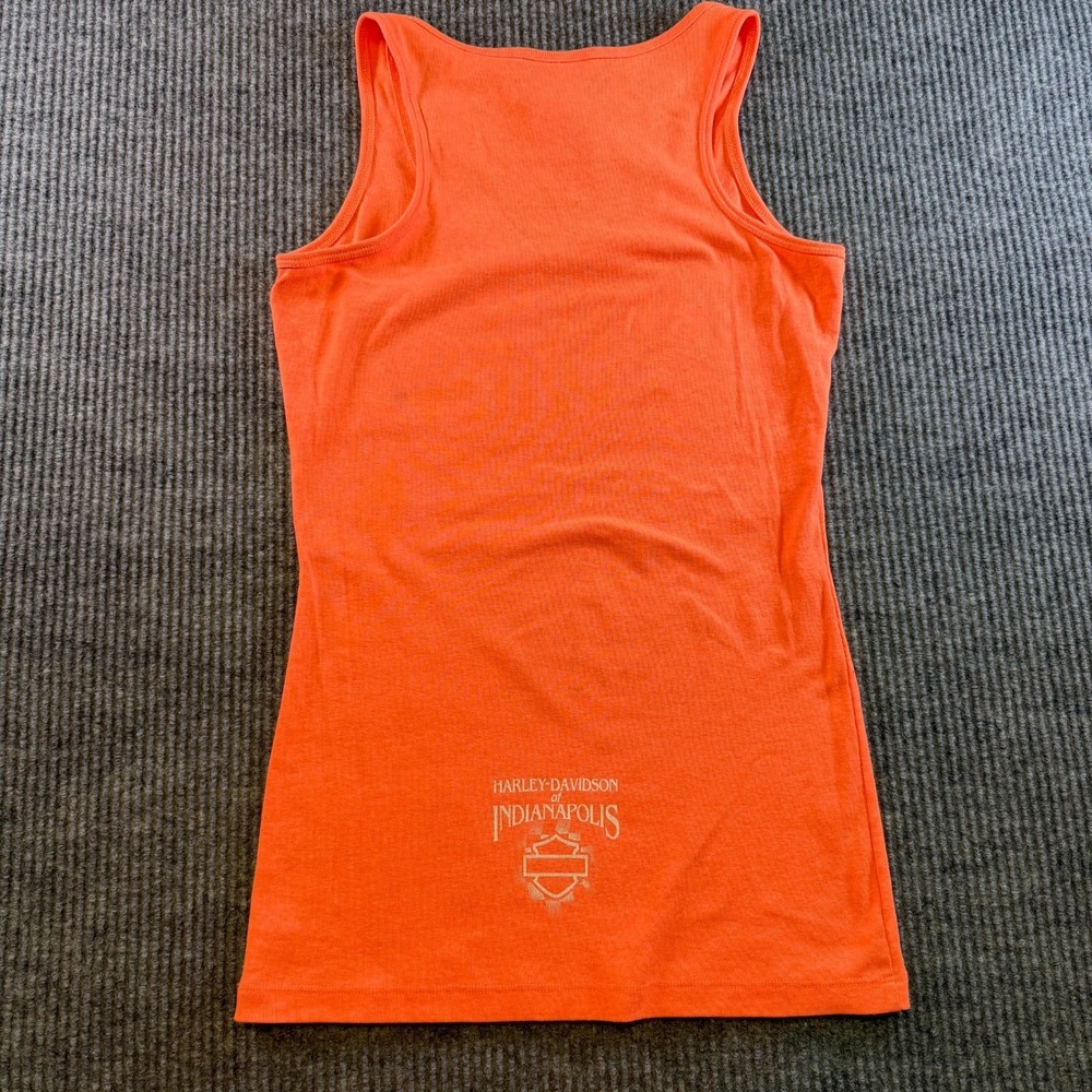 Harley Davidson Womens XL Orange Tank Top Studded Script Indianapolis Tee - Picture 4 of 4